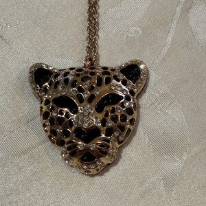Leopard Pendant Necklace with Black and Gold Accents